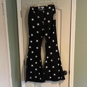 Altar'd State Women’s Large NWT Black Denim White Star Bell Bottom Jeans